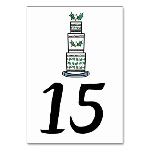 Christmas Wedding Cake Illustration Table Number