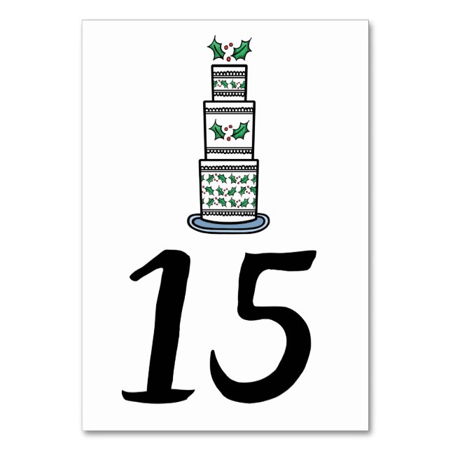 Christmas Wedding Cake Illustration Table Number (Front)