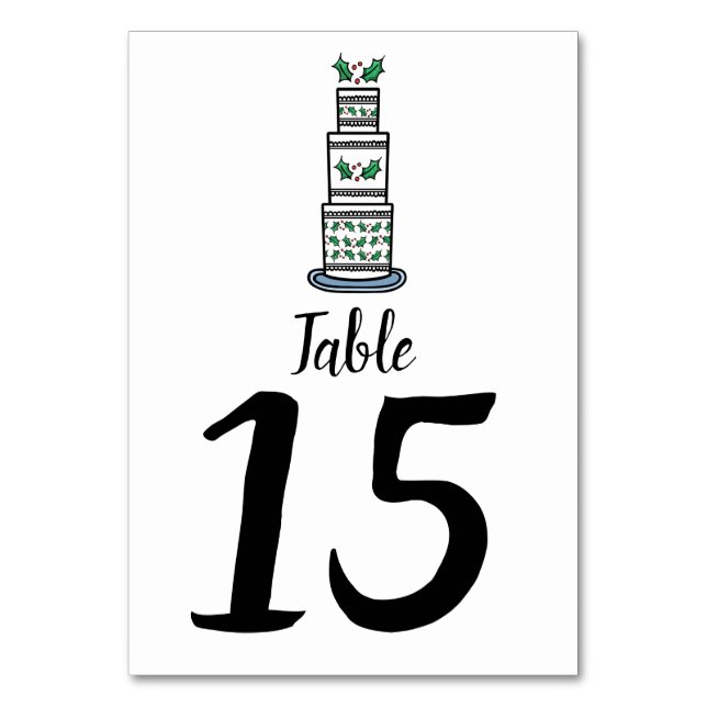 Christmas Wedding Cake Illustration Table Number (Front)