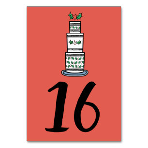 Christmas Wedding Cake Illustration Table Number