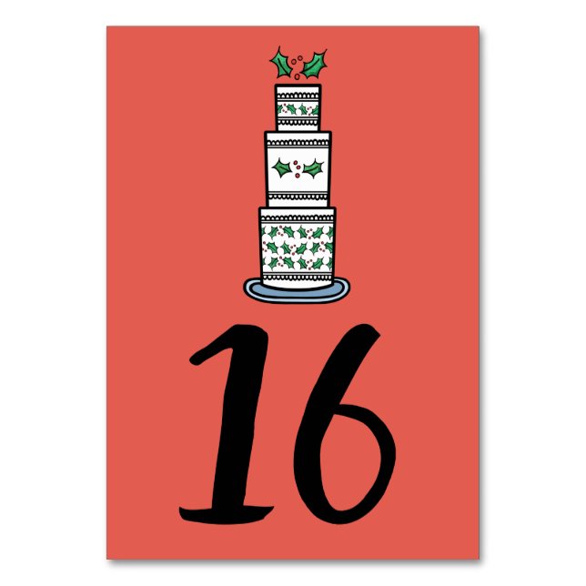Christmas Wedding Cake Illustration Table Number (Front)