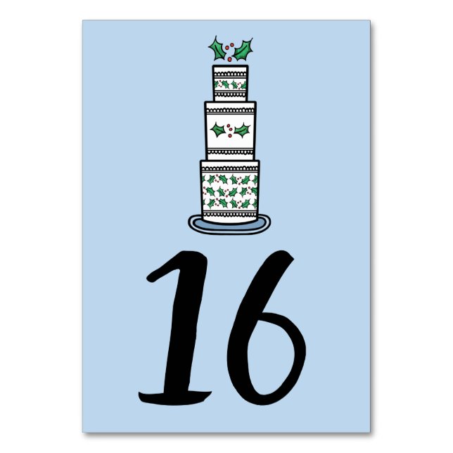 Christmas Wedding Cake Illustration Table Number (Front)
