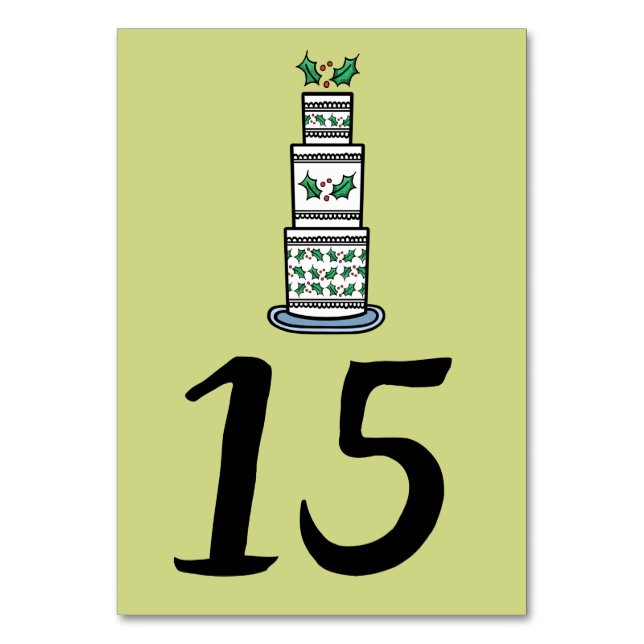 Christmas Wedding Cake Illustration Table Number (Front)