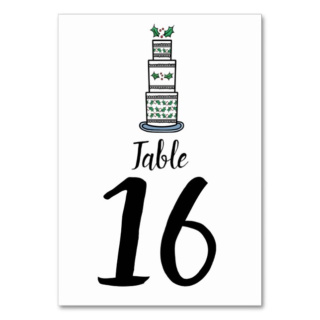 Christmas Wedding Cake Illustration Table Number (Front)
