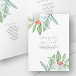Christmas Wedding Ceremony Pamphlet Folded Programme<br><div class="desc">This Christmas wedding ceremony pamphlet is a beautiful folded booklet design featuring watercolor Christmas botanicals in elegant shades of red and green, with soft winter blues. A festive yet elegant option for winter weddings, this piece is part of our coordinated wedding invitation packages. Easily customise the template fields with your...</div>