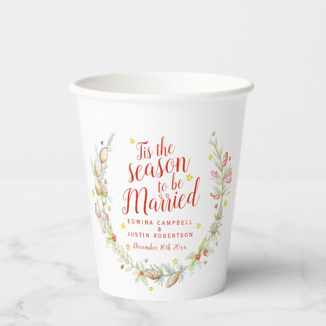 Christmas wedding cones berries star watercolor  paper cups (Front)