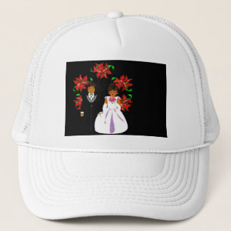Christmas Wedding Couple In White Round Wreath Trucker Hat
