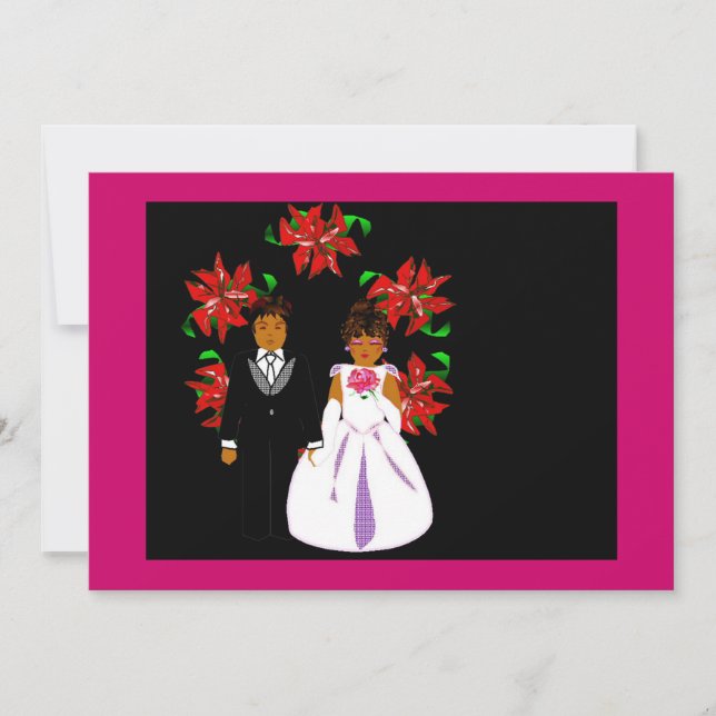 Christmas Wedding Couple With Wreath In Pink Gold Holiday Card (Front)