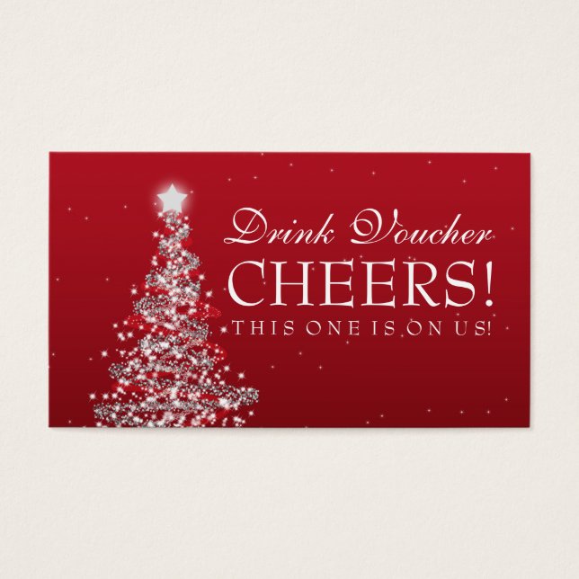 Christmas Wedding Drink Voucher Red Silver (Front)