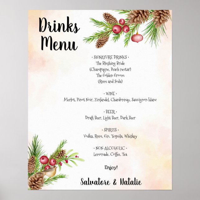 Christmas Wedding Drinks Menu Wedding Sign (Front)