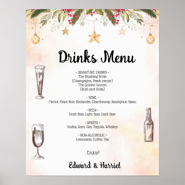 Christmas Wedding Drinks Menu Wedding Sign (Front)