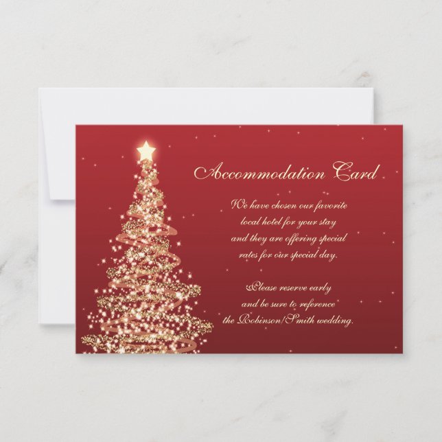 Christmas Wedding Driving Directions Red Gold Invitation (Front)