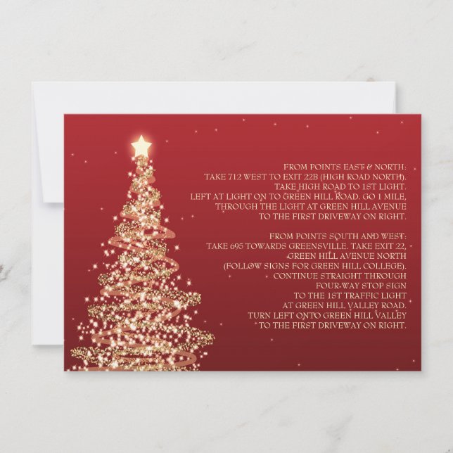 Christmas Wedding Driving Directions Red Gold Invitation (Front)