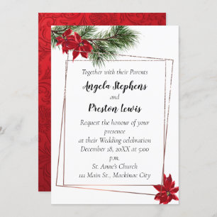 Christmas Wedding Invitation with Poinsettia
