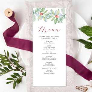 Christmas Wedding Menus Watercolor Greenery