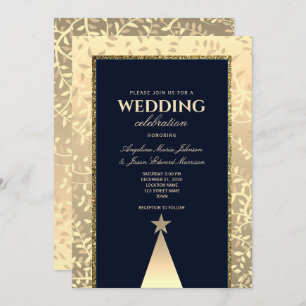 Christmas Wedding Navy and Gold Elegant Invitation