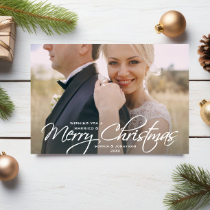 Christmas Wedding Photo Newly Married Couple Holiday Card