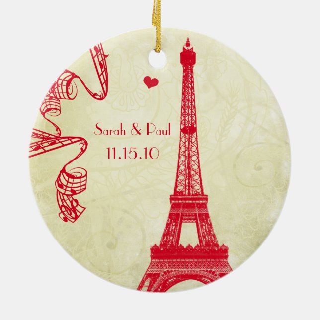 Christmas Wedding Photo with Eiffel Tower Ceramic Tree Decoration (Back)
