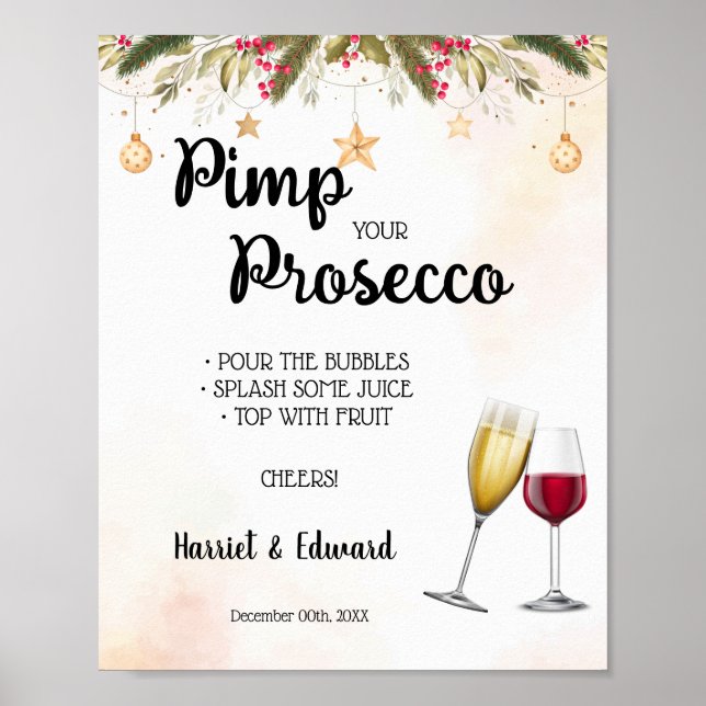 Christmas Wedding Pimp your Prosecco Sign (Front)