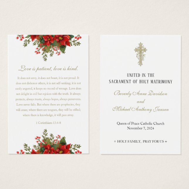 Christmas Wedding Prayer Poinsettia Prayer (Front & Back)