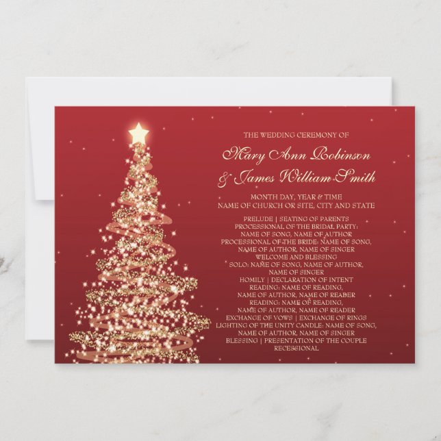 Christmas Wedding Program Red Gold Invitation (Front)