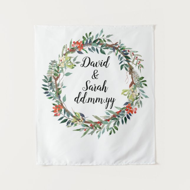 Christmas Wedding Reception Backdrop Photo Booth Tapestry (Front)