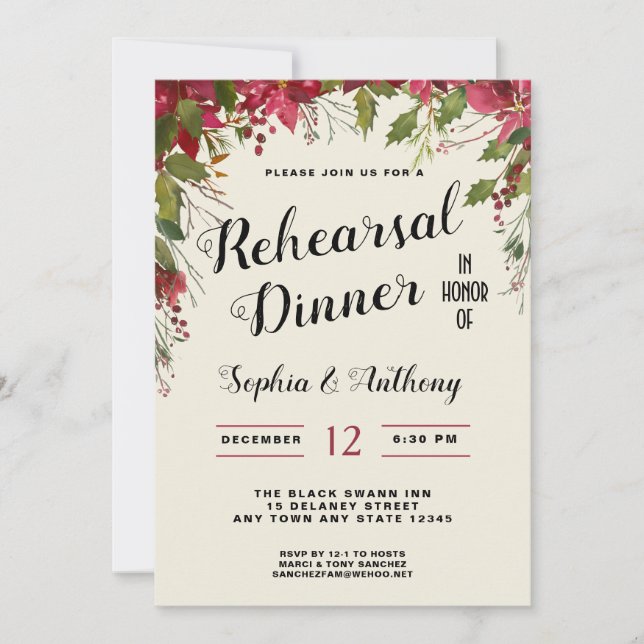 Christmas Wedding Rehearsal Dinner Invitation (Front)
