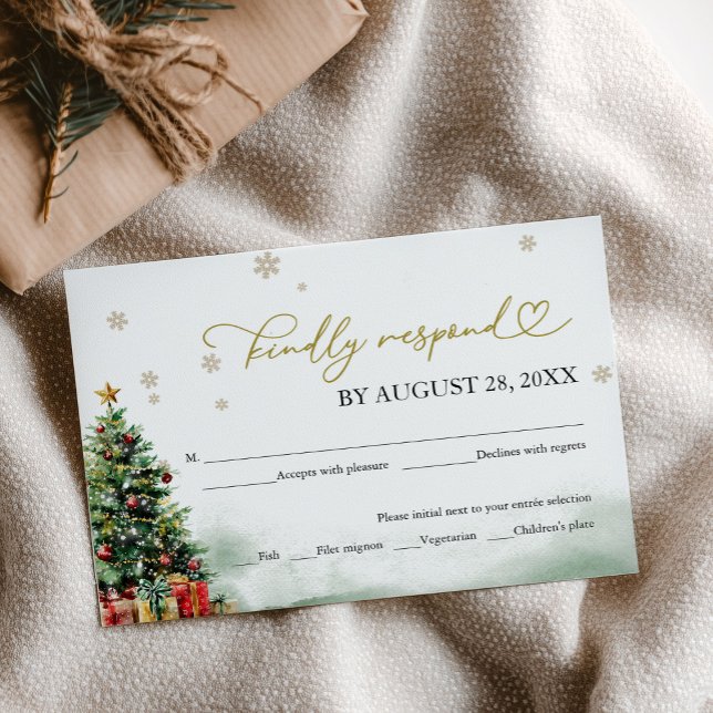 Christmas Wedding RSVP With Food Options Card (Creator Uploaded)