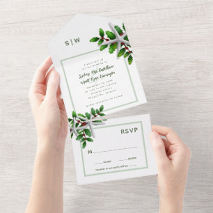 Christmas Wedding Sea Stars Holly All In One Invit Invitation