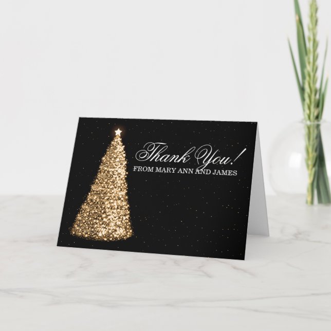Christmas Wedding "Thank you" Gold Thank You Card (Front)