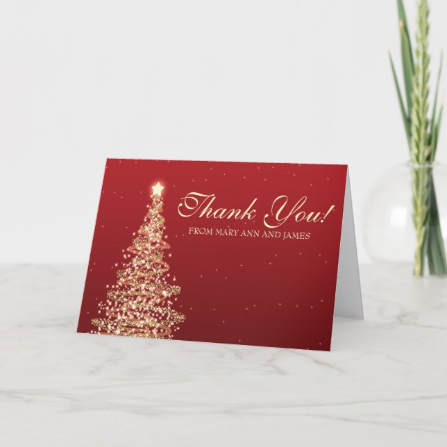 Christmas Wedding "Thank you" Red Gold Thank You Card (Front)