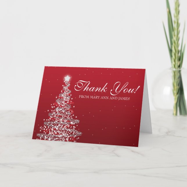 Christmas Wedding "Thank you" Red Silver Thank You Card (Front)