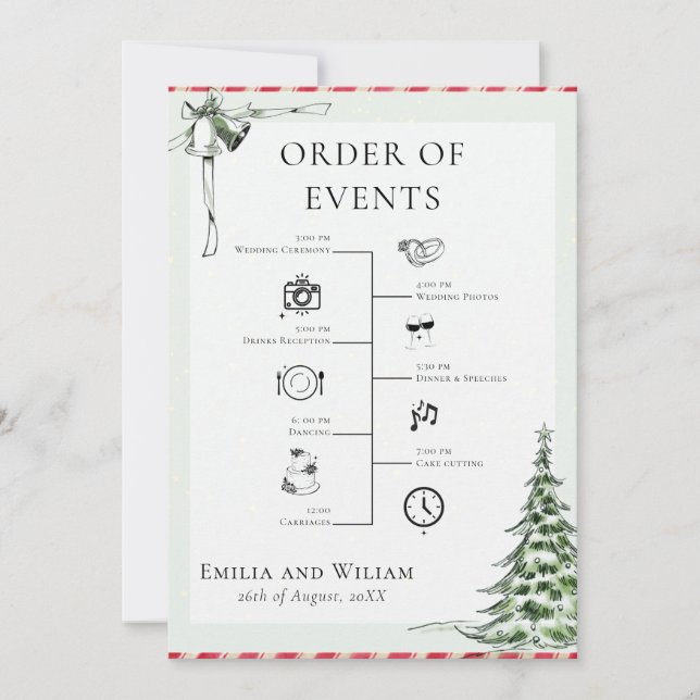 Christmas Wedding Timeline Order of the Day Card (Front)