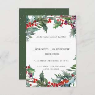 Christmas Wedding   Watercolor RSVP w/Meal Choice