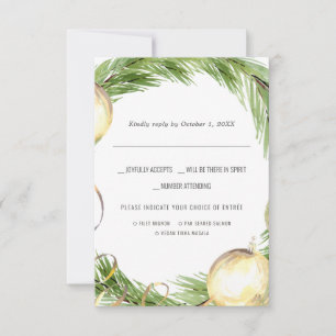Christmas Wedding Watercolor RSVP w/Meal Choice Card