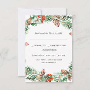 Christmas Wedding Watercolor RSVP w/Meal Choice Card