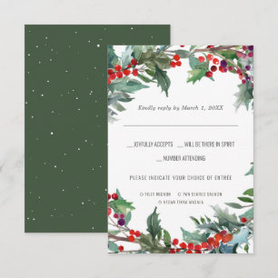 Christmas Wedding Watercolor RSVP w/Meal Choice Card