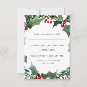 Christmas Wedding Watercolor RSVP w/Meal Choice Card