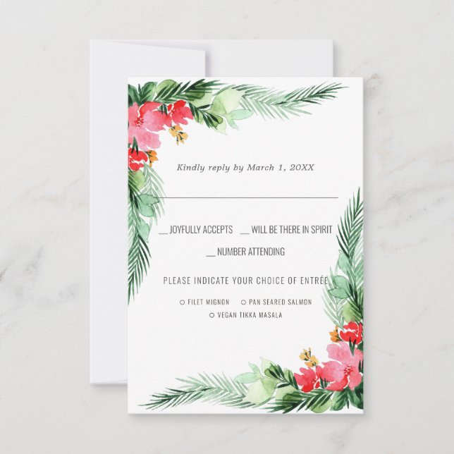 Christmas Wedding | Watercolor RSVP w/Meal Choice Card (Front)