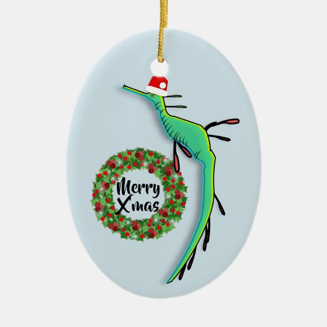 Christmas Weedy Sea Dragon Ceramic Tree Decoration (Front)