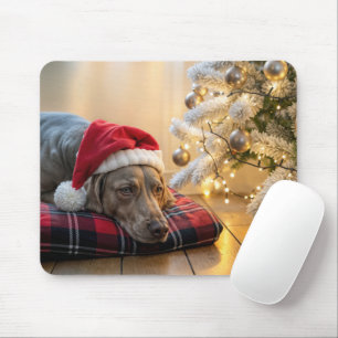 Christmas Weimaraner Dog By a Tree Mouse Pad