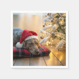 Christmas Weimaraner Dog By a Tree Napkin