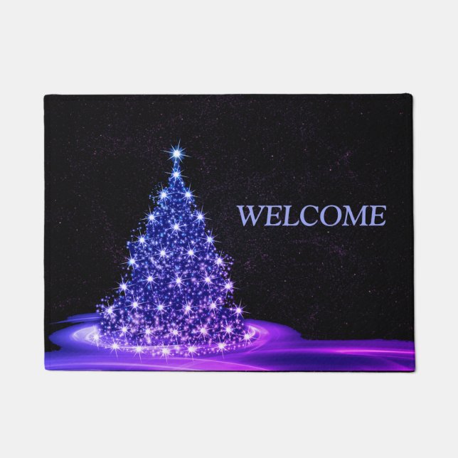 Christmas Welcome Pink Blue Winter Black Rustic Doormat (Front)