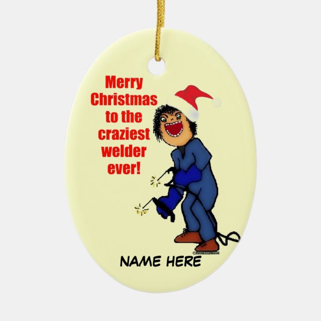 Christmas Welder Humour Ceramic Tree Decoration (Front)