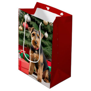 Christmas Welsh Terrier By The Tree Medium Gift Bag