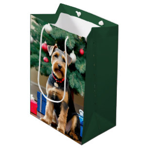 Christmas Welsh Terrier By The Tree Medium Gift Bag