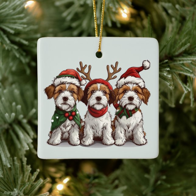 Christmas Welsh Wire Fox Terrier Dogs Ceramic Ornament (Tree)