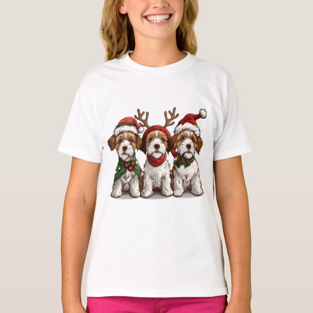 Christmas Welsh Wire Fox Terrier Dogs T-Shirt (Front)