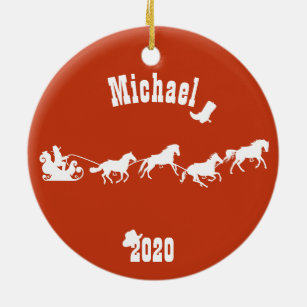 Christmas Western Cowboy Personalised Santa Horse Ceramic Tree Decoration