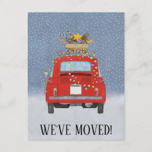Christmas We've Moved red car with lights Postcard